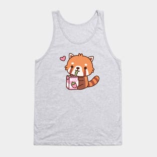 Cute Red Panda Loves Drinking Strawberry Milk Tank Top